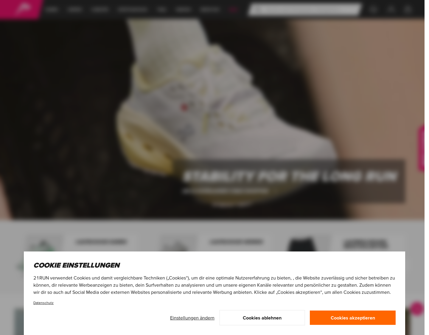 Aktuelle Website-Vorschau von 21run.com - Laufschuhe und Zubehör