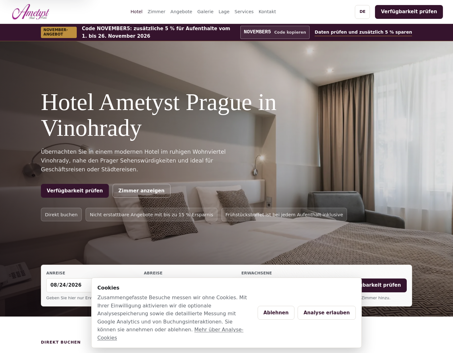 Aktuelle Website-Vorschau von Ametyst Hotel Prag - 4* Hotel in Prag