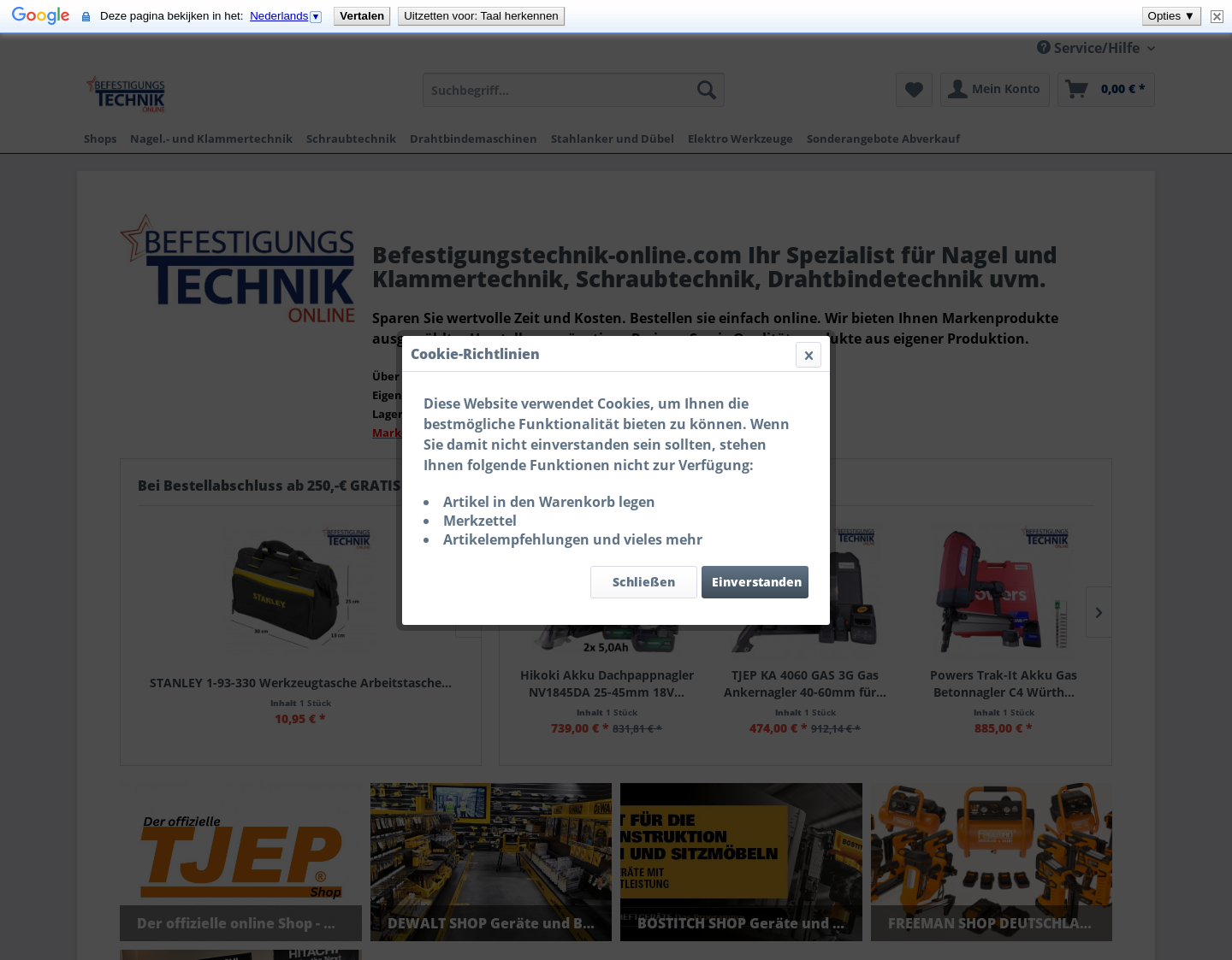 Aktuelle Website-Vorschau von Befestigungstechniken