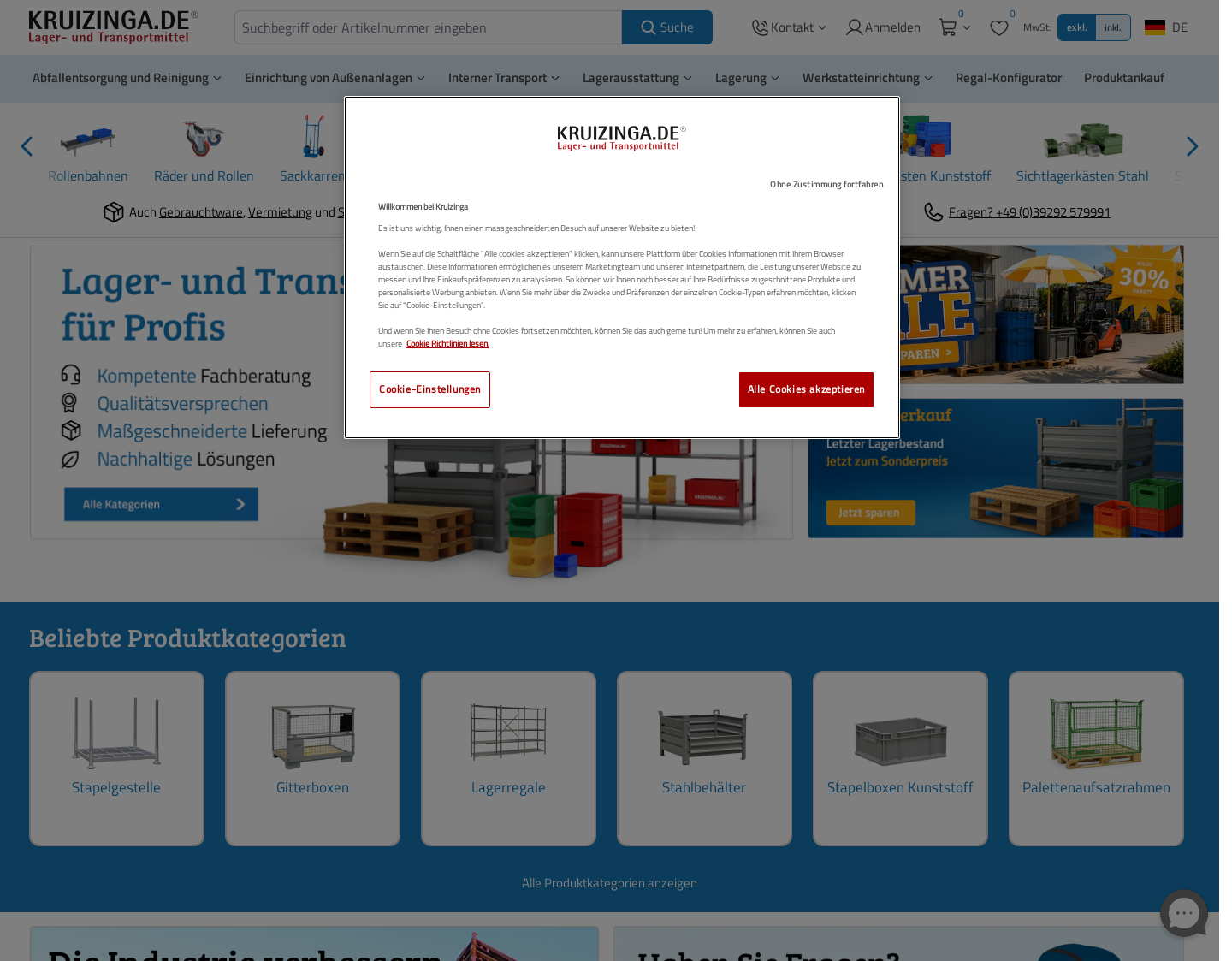 Aktuelle Website-Vorschau von Lagermittel und Transportmittel