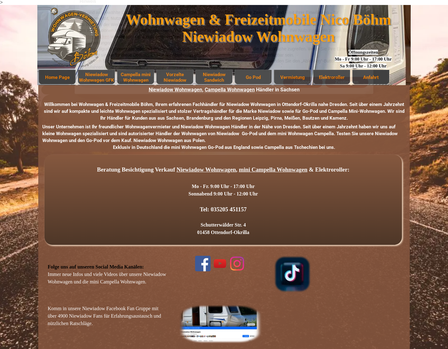 Aktuelle Website-Vorschau von Wohnwagenvermietung Dresden