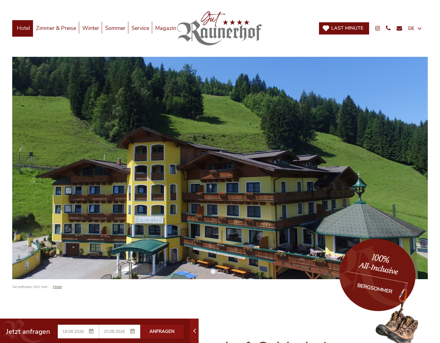 Aktuelle Website-Vorschau von 4-Stern-Hotel Gut Raunerhof