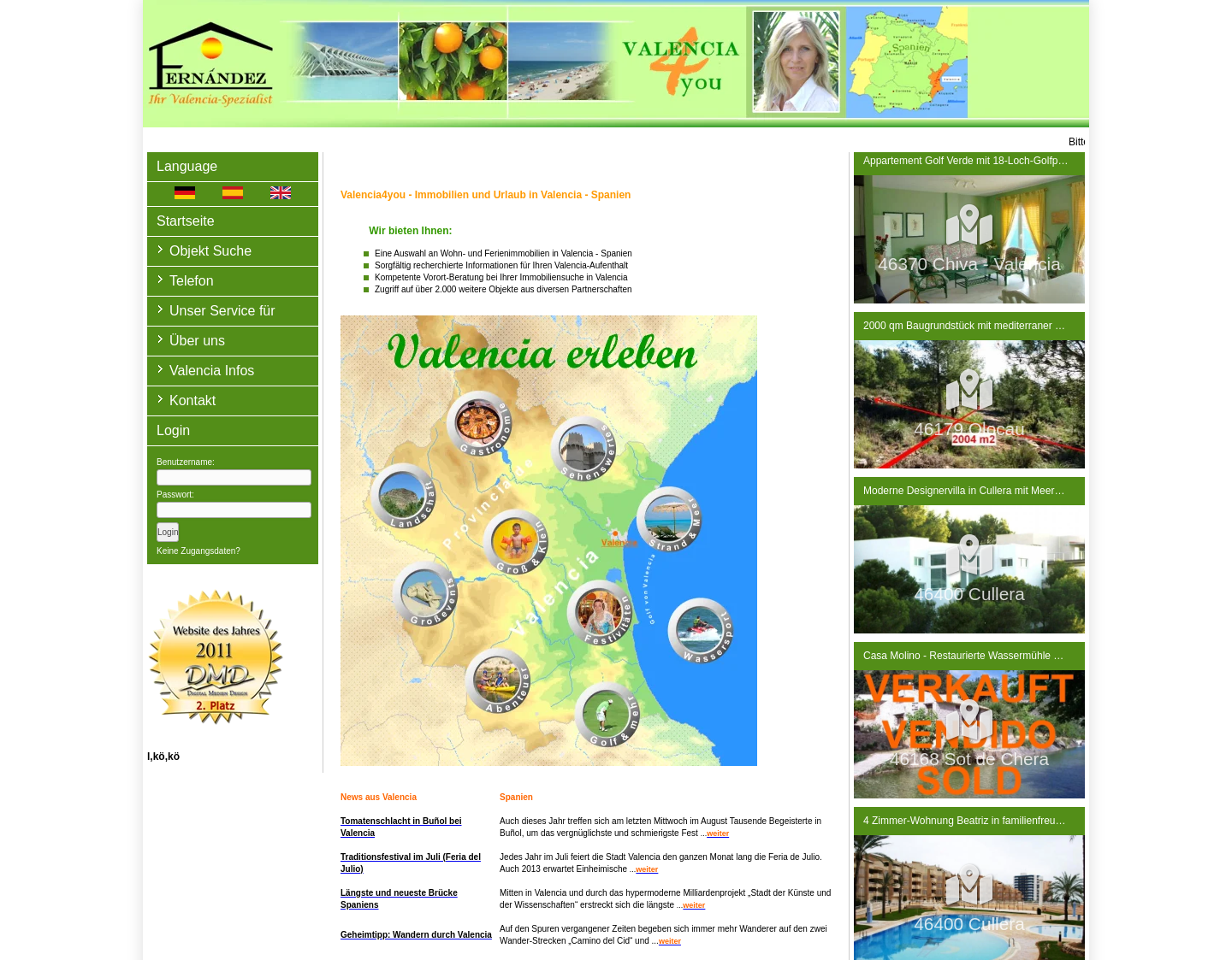 Aktuelle Website-Vorschau von Immobilien, Ferienhäuser und Urlaub