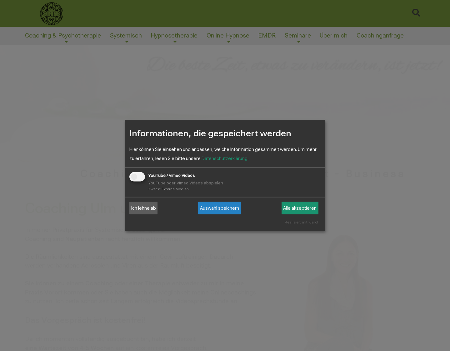 Aktuelle Website-Vorschau von Coaching - Therapie Ulm