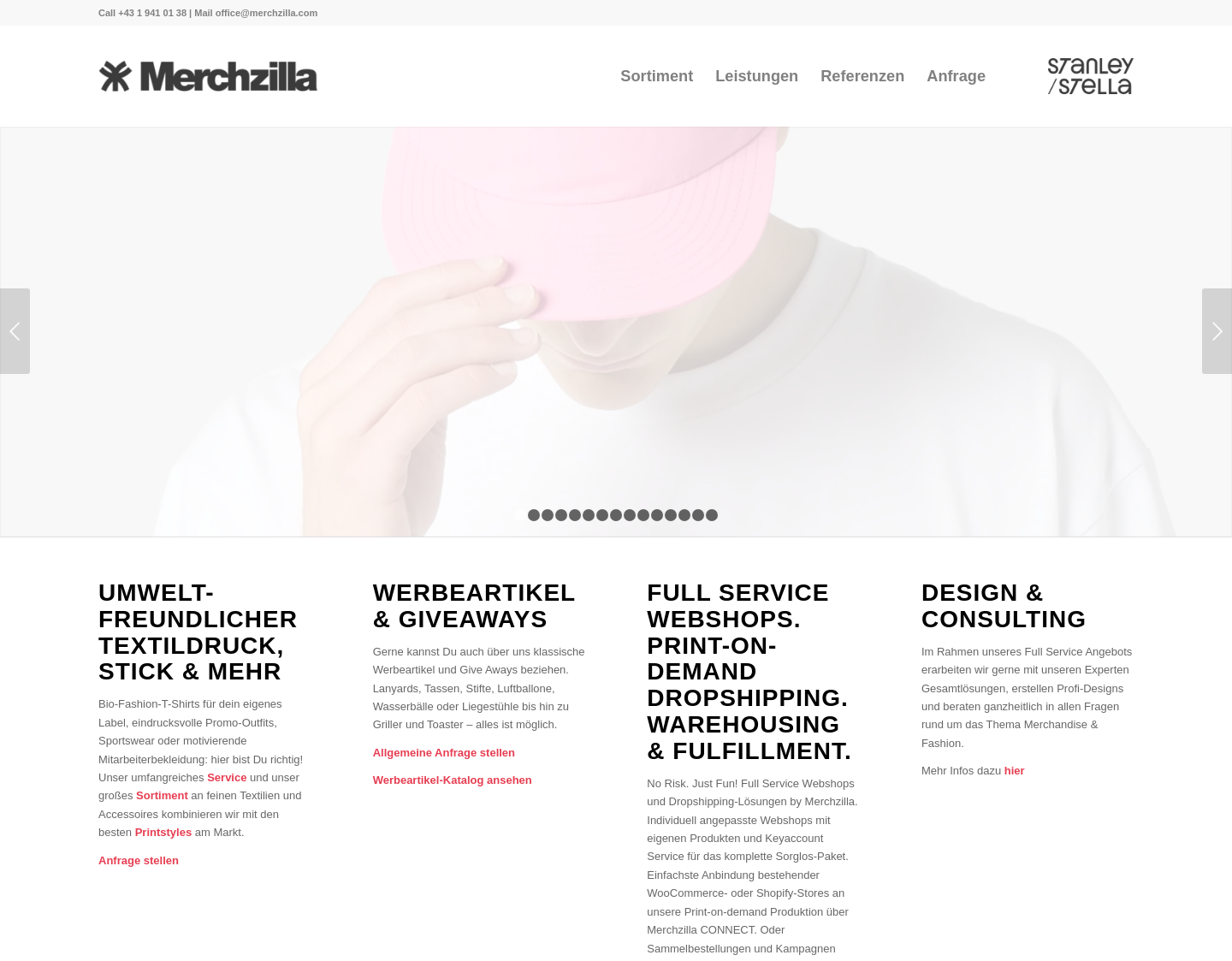 Aktuelle Website-Vorschau von Merchandising Artikel