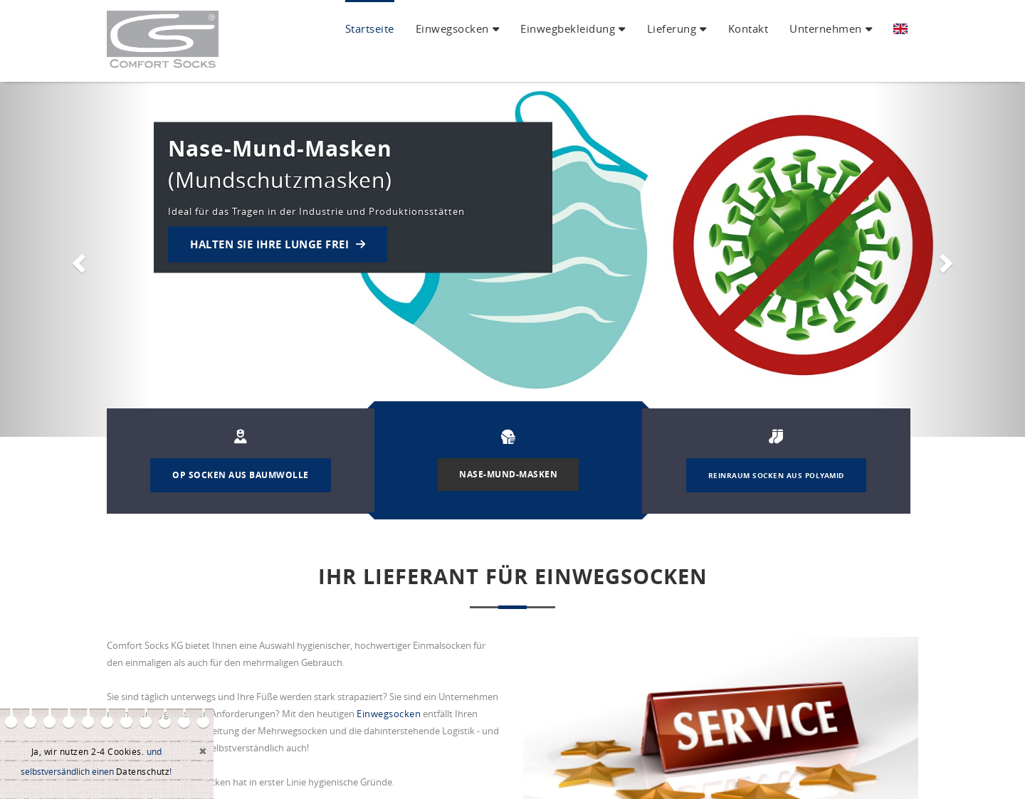 Aktuelle Website-Vorschau von Einmalsocken, OP Socken