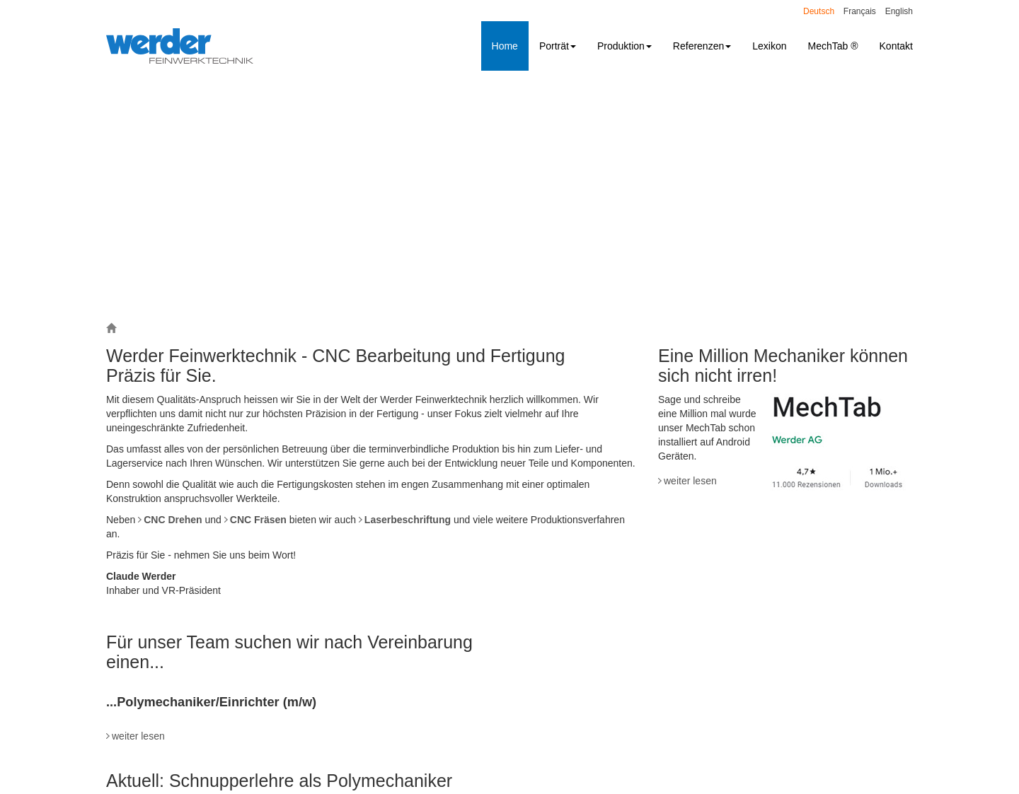 Aktuelle Website-Vorschau von Samuel Werder AG - Feinmechanik