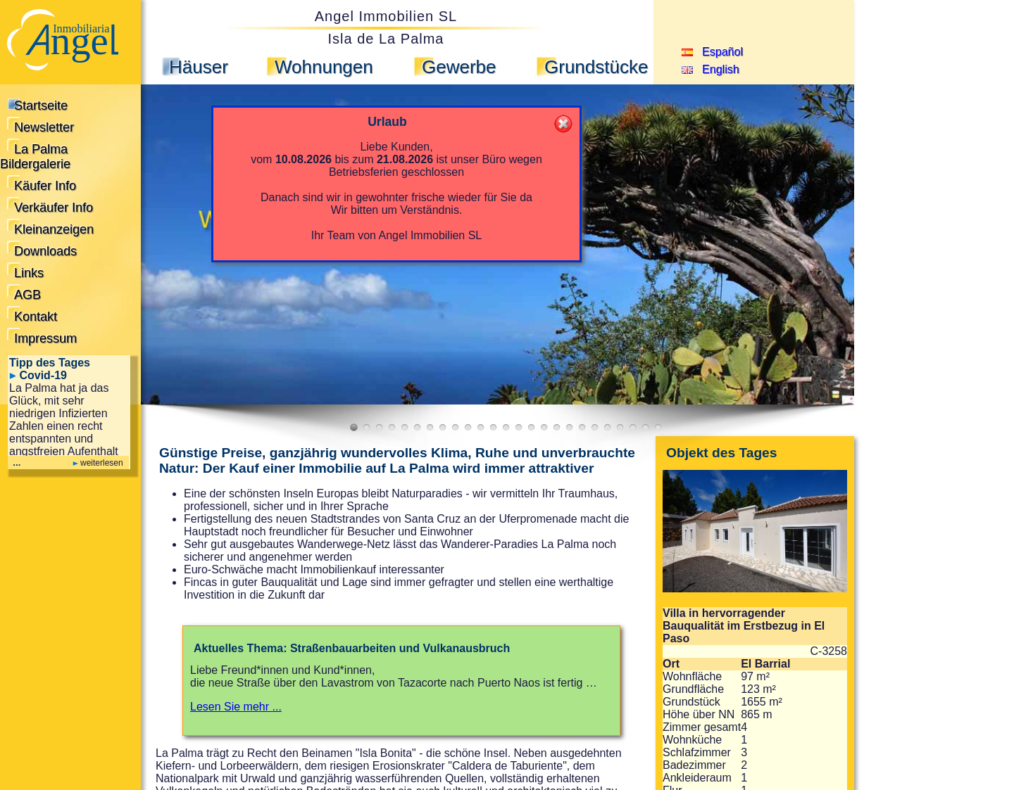 Aktuelle Website-Vorschau von Angel Immobilien La Palma