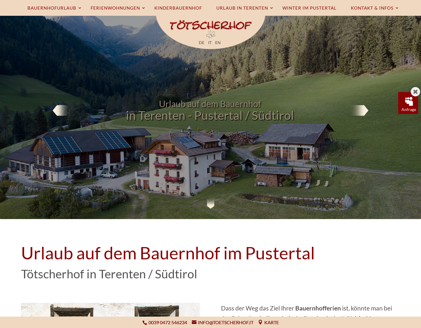 Aktuelle Website-Vorschau von Urlaub am Bauernhof im Pustertal