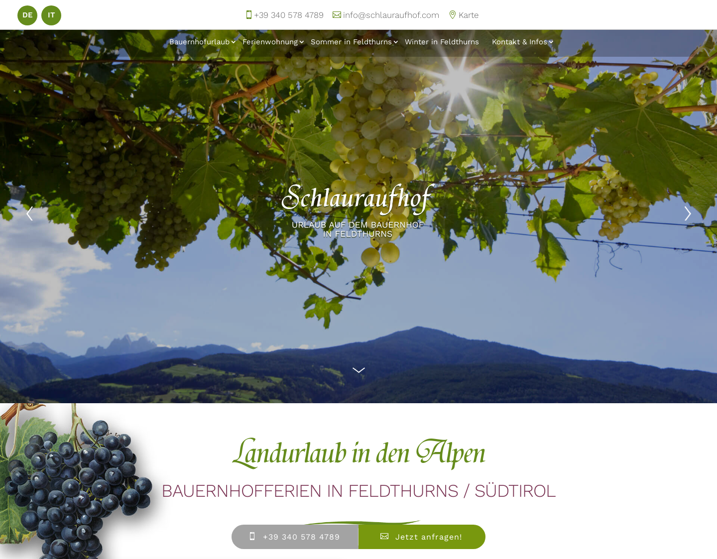 Aktuelle Website-Vorschau von Landurlaub in Südtirol