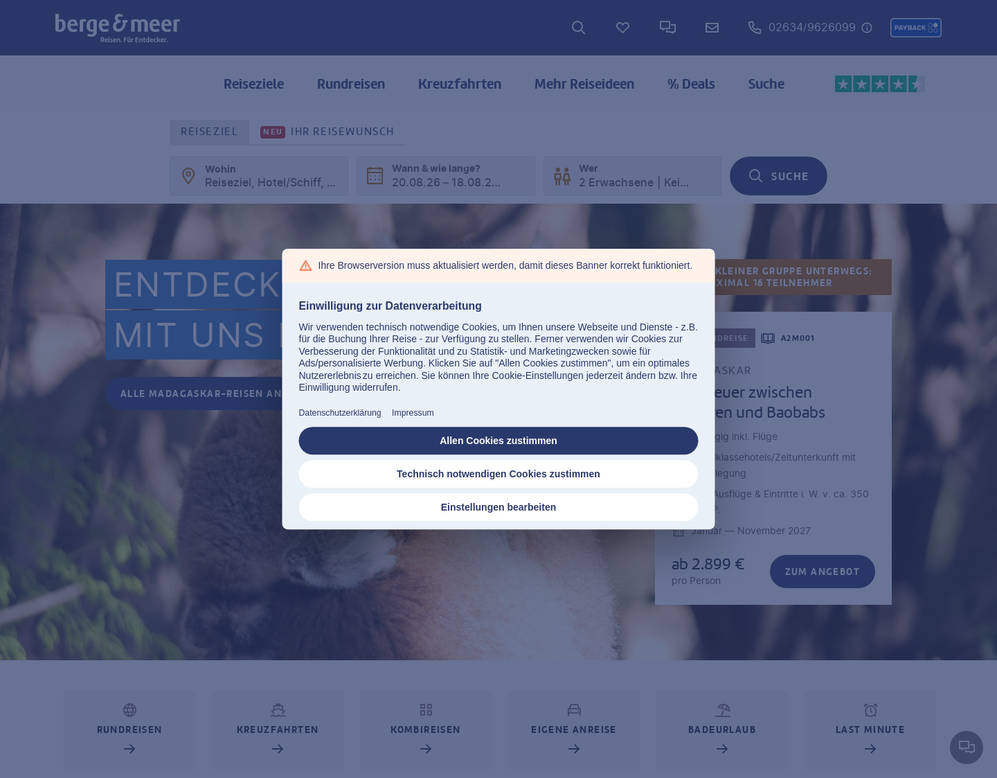 Aktuelle Website-Vorschau von Berge & Meer Touristik GmbH
