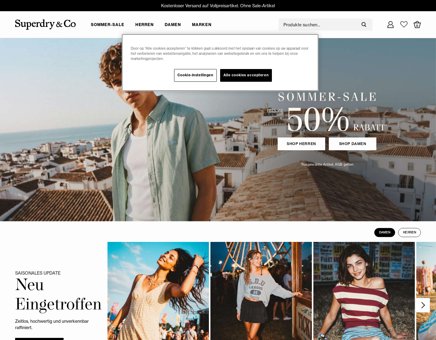 Aktuelle Website-Vorschau von Superdry - lässig, lockere Kleidung