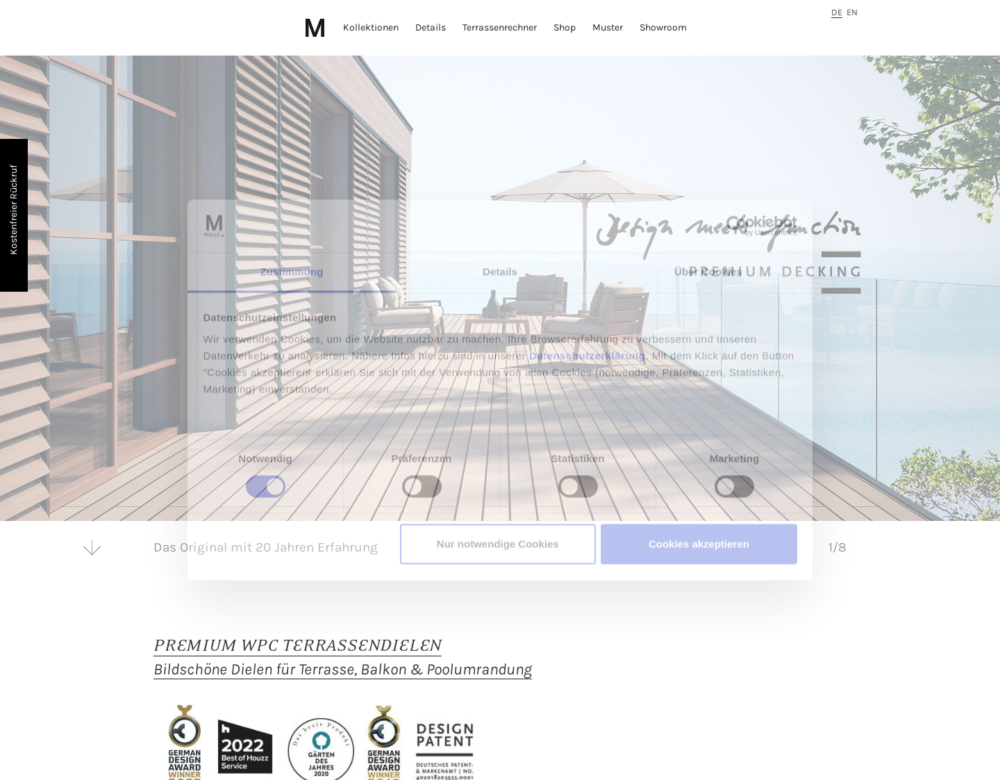 Aktuelle Website-Vorschau von MyDeck Dielen