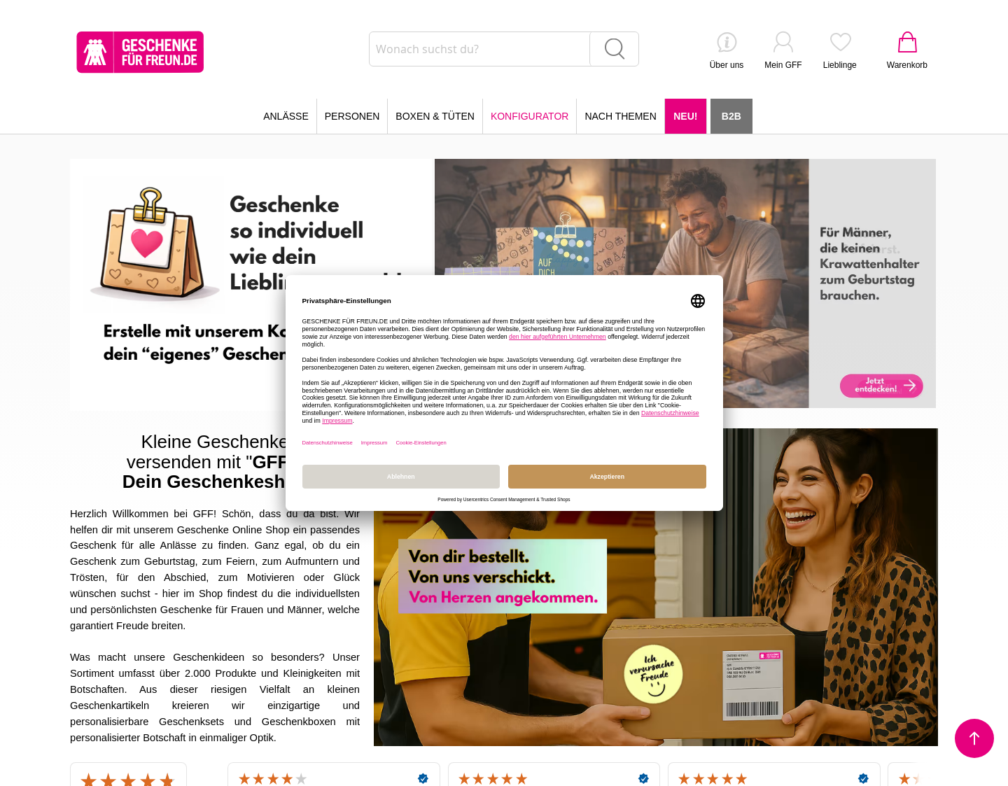 Aktuelle Website-Vorschau von Geschenke für Freunde