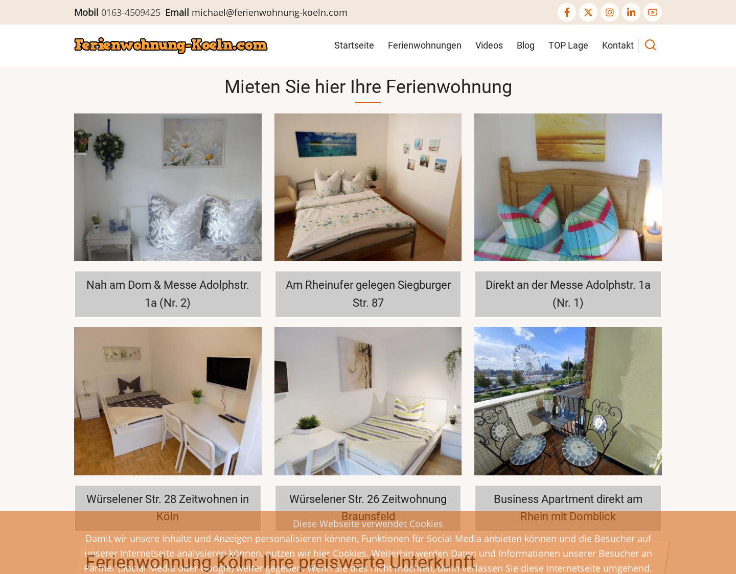 Aktuelle Website-Vorschau von Ferienwohnung Köln