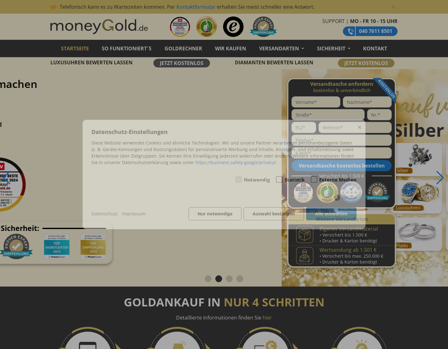 Aktuelle Website-Vorschau von MoneyGold.de - Goldankauf zu hohen