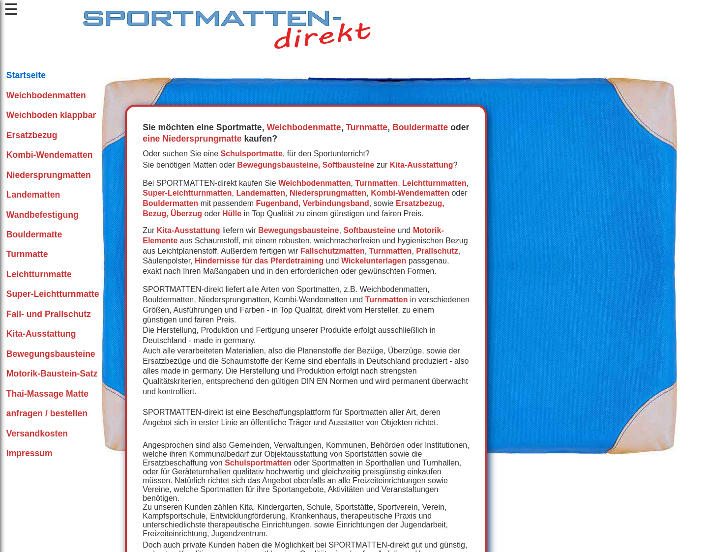 Aktuelle Website-Vorschau von SPORTMATTEN direkt vom Hersteller