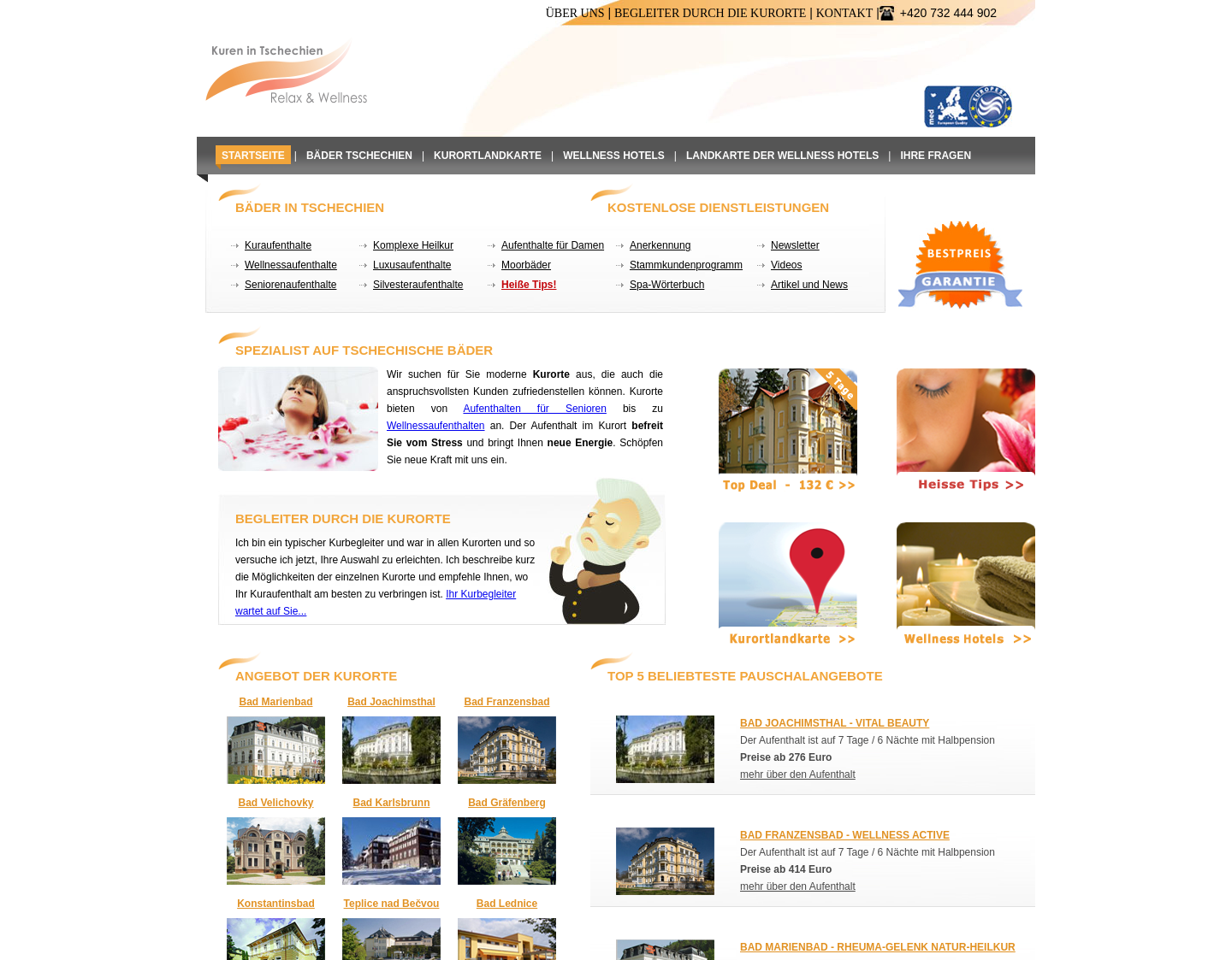 Aktuelle Website-Vorschau von Bäder in Tschechien - Kurreisen