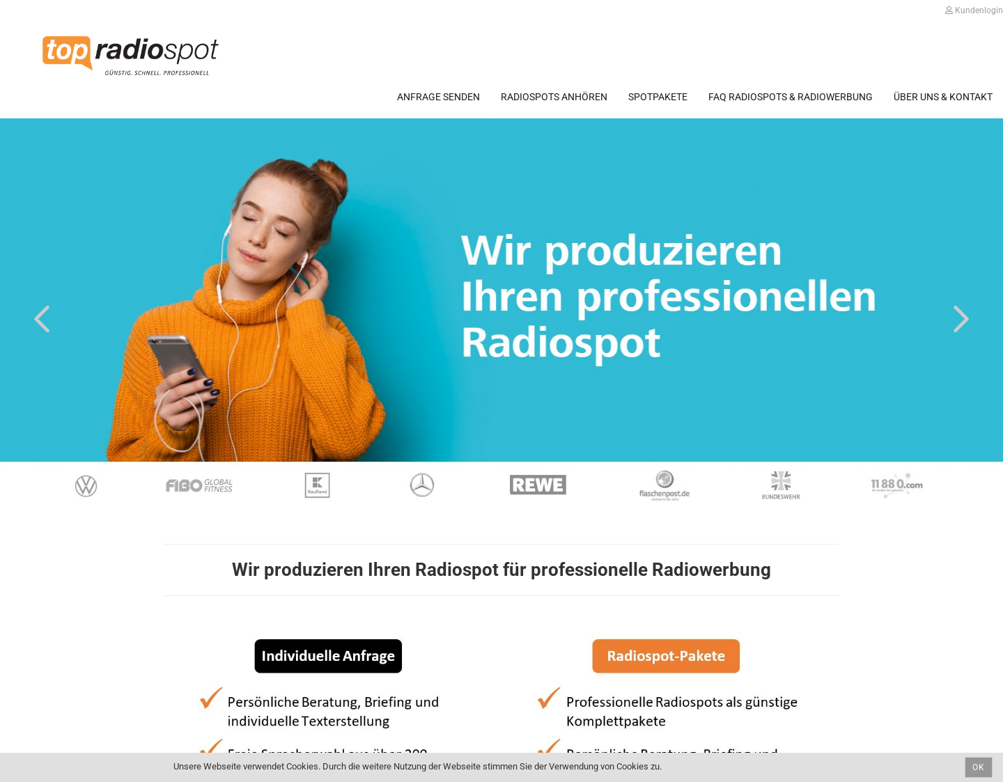 Aktuelle Website-Vorschau von Top Radiospots Text bis Produktion