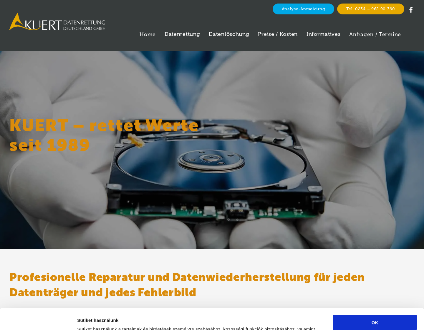 Aktuelle Website-Vorschau von KUERT Datenrettung Deutschland GmbH