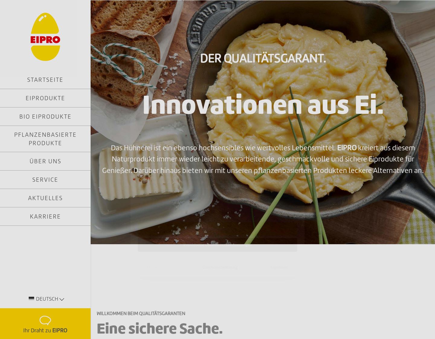 Aktuelle Website-Vorschau von Wiesenhof Qualitäts-Eiprodukte