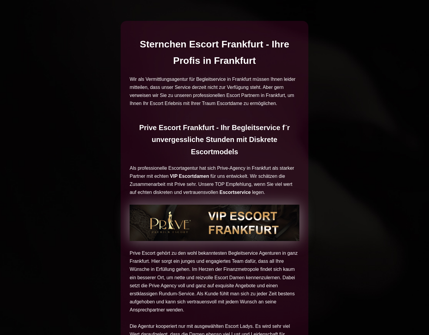 Aktuelle Website-Vorschau von Sternchen Escort Agentur Frankfurt