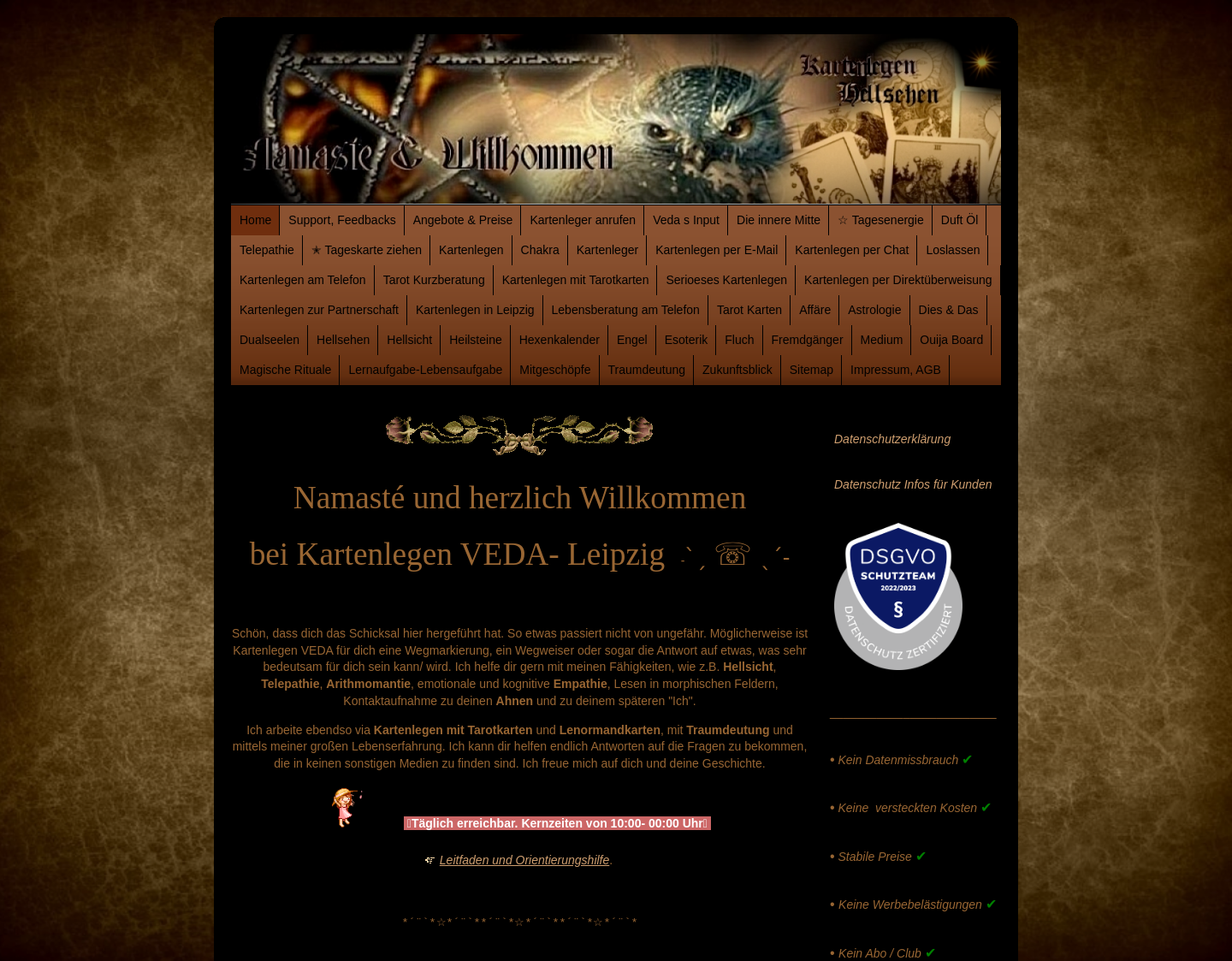Aktuelle Website-Vorschau von Vedas Kartenlegen Homepage