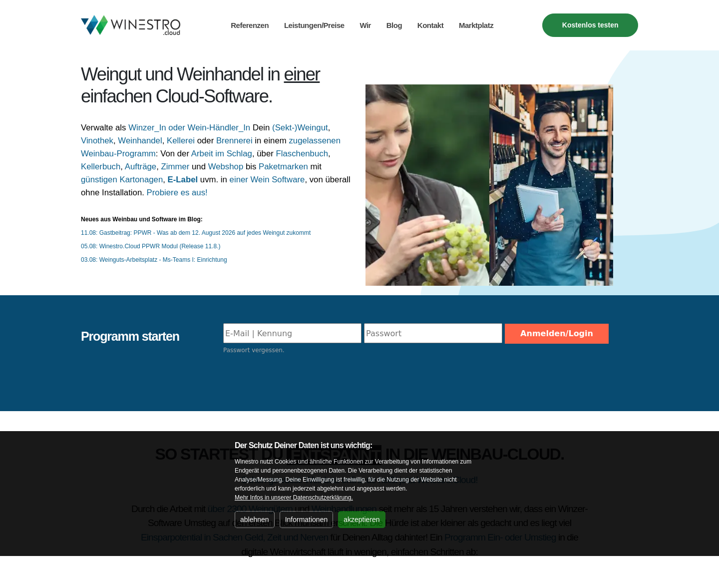 Aktuelle Website-Vorschau von Winestro.com: Wein online kaufen