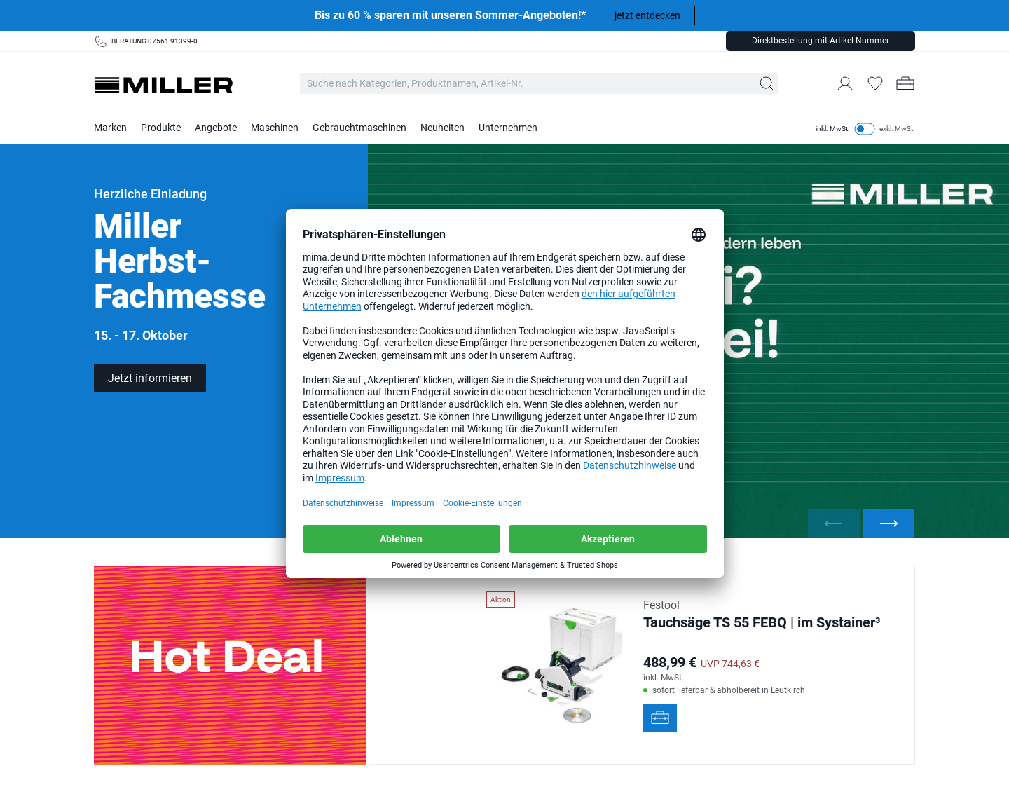 Aktuelle Website-Vorschau von Miller GmbH & Co. KG, Maschinen