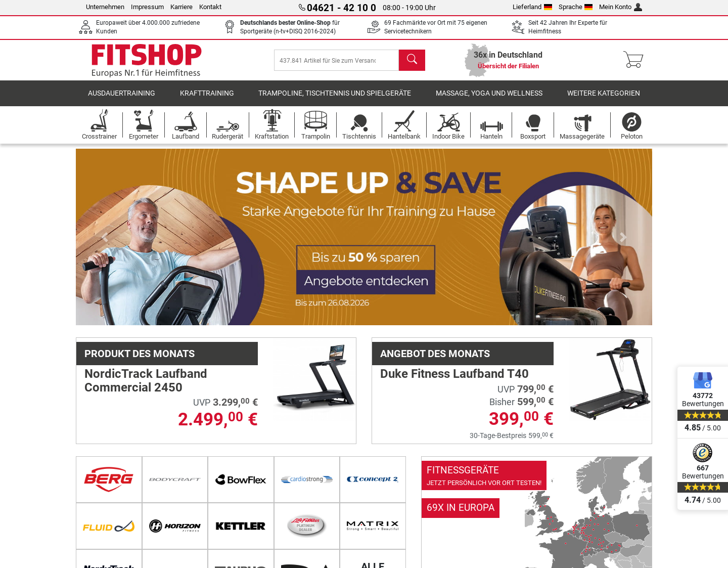 Aktuelle Website-Vorschau von Sport Tiedje - Fitnessgerät kaufen