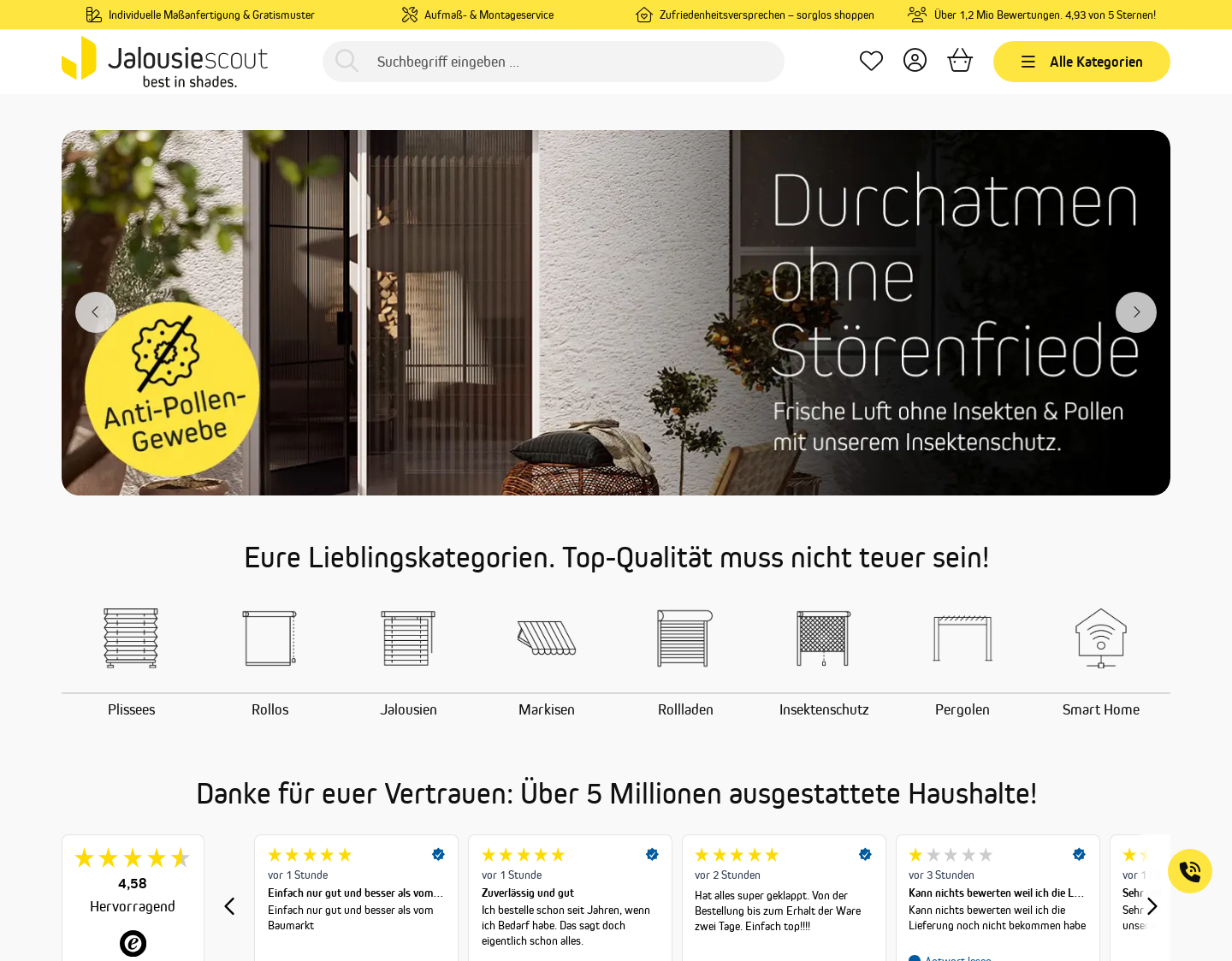 Aktuelle Website-Vorschau von Sonnenschutzprodukte auf Maß