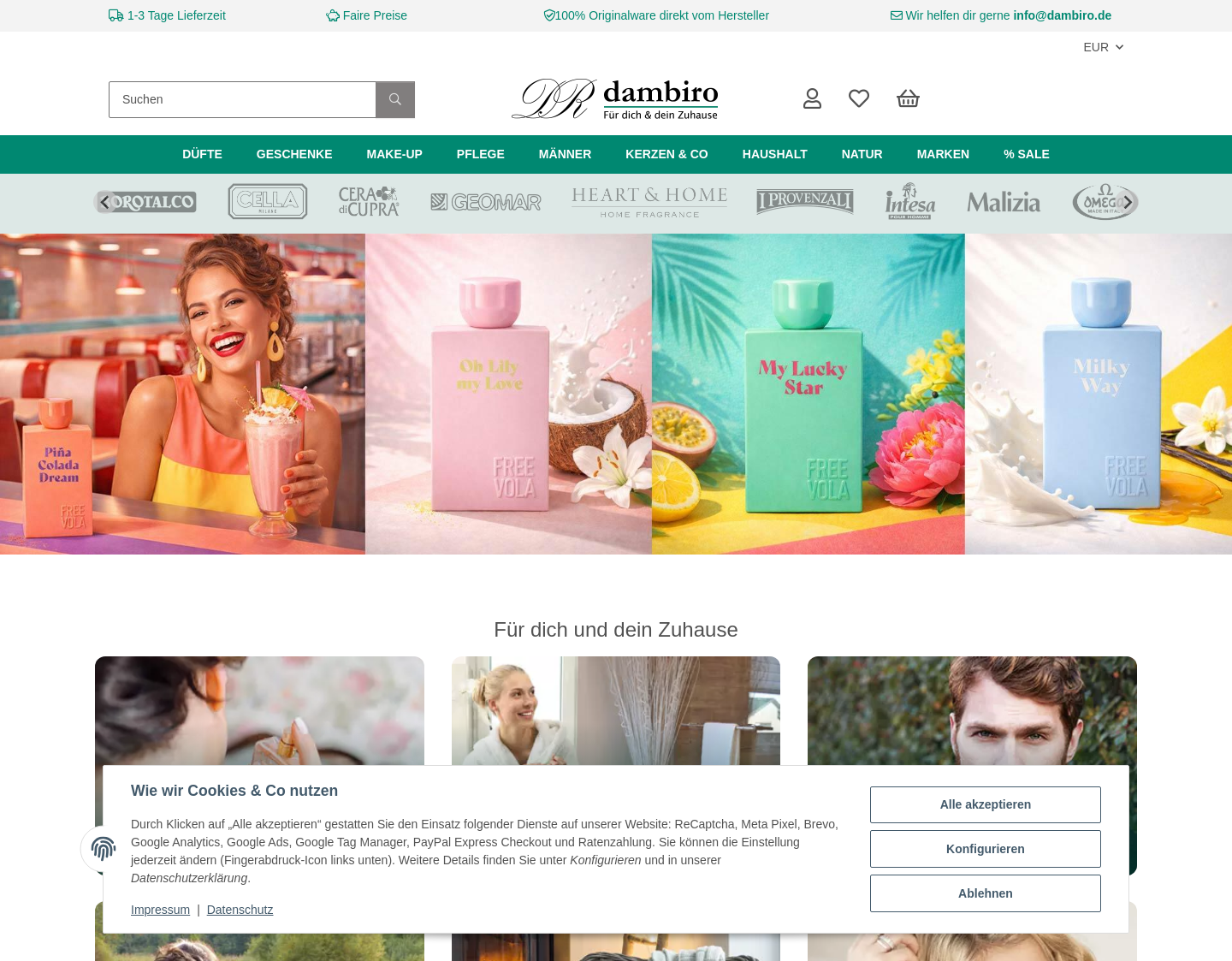 Aktuelle Website-Vorschau von dambiro -  italienische Kosmetik