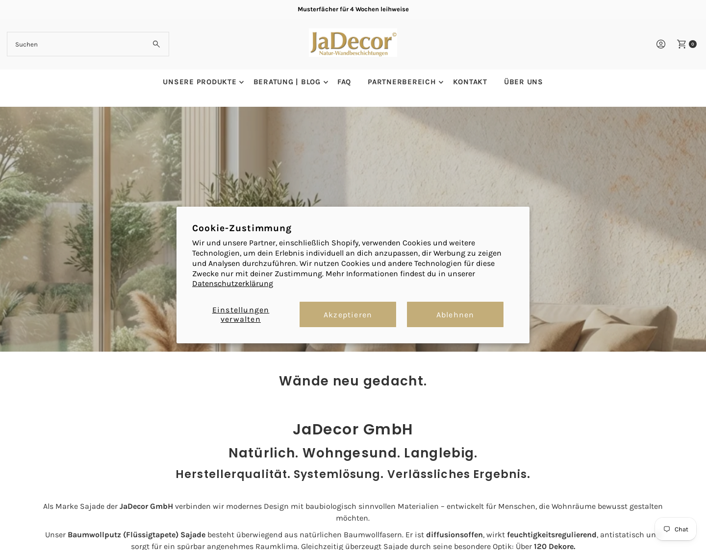 Aktuelle Website-Vorschau von Die original Flüssigtapete JaDecor