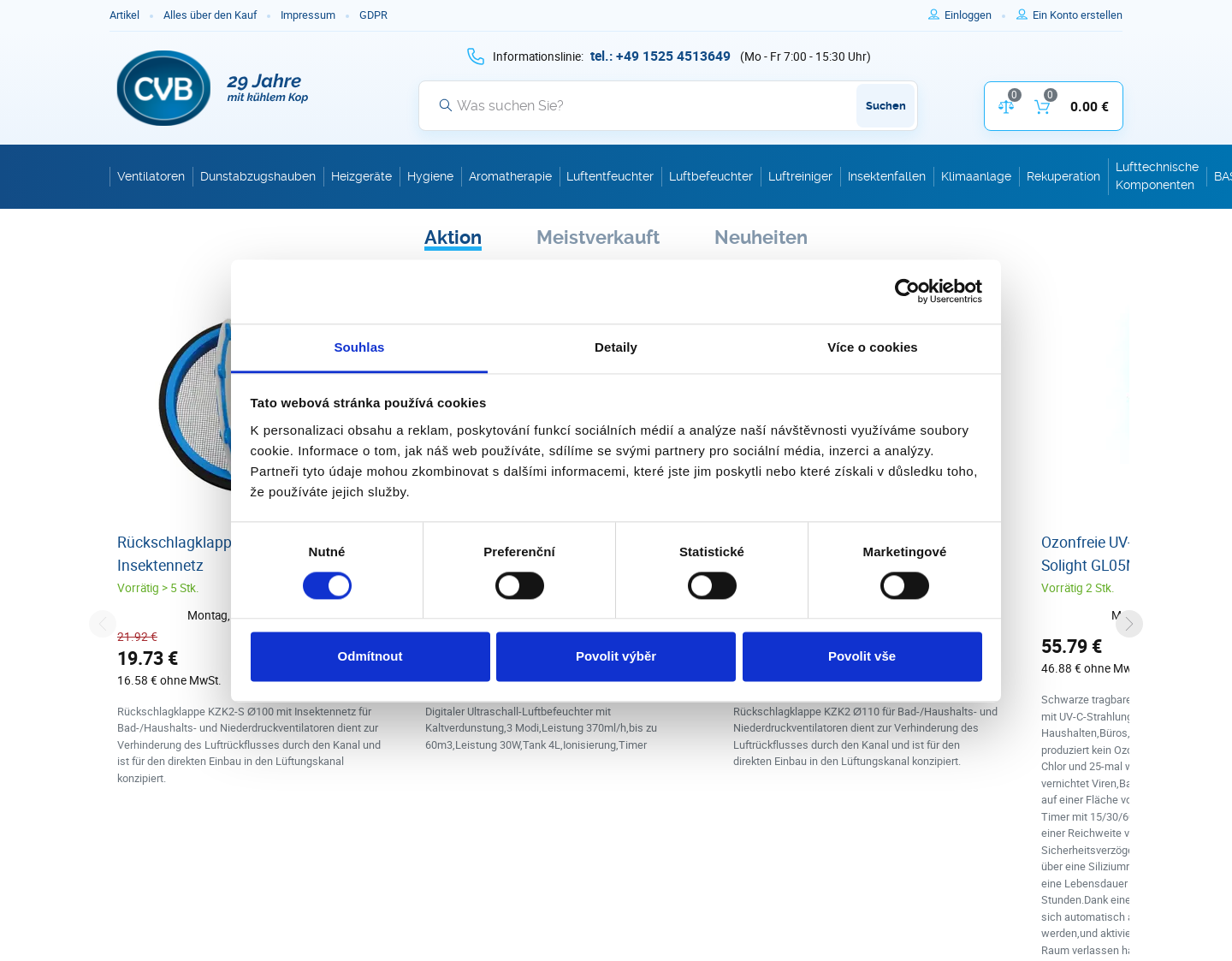 Aktuelle Website-Vorschau von CVB Ventilatoren und Klimaanlage