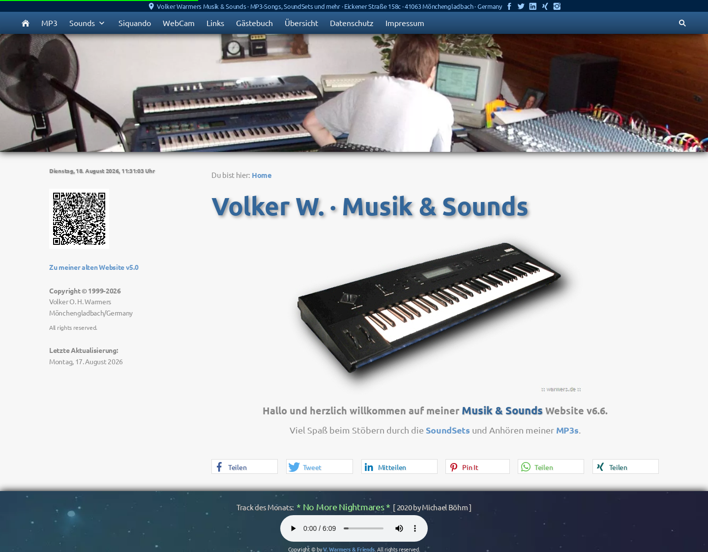 Aktuelle Website-Vorschau von Volker Warmers Musik & Sounds