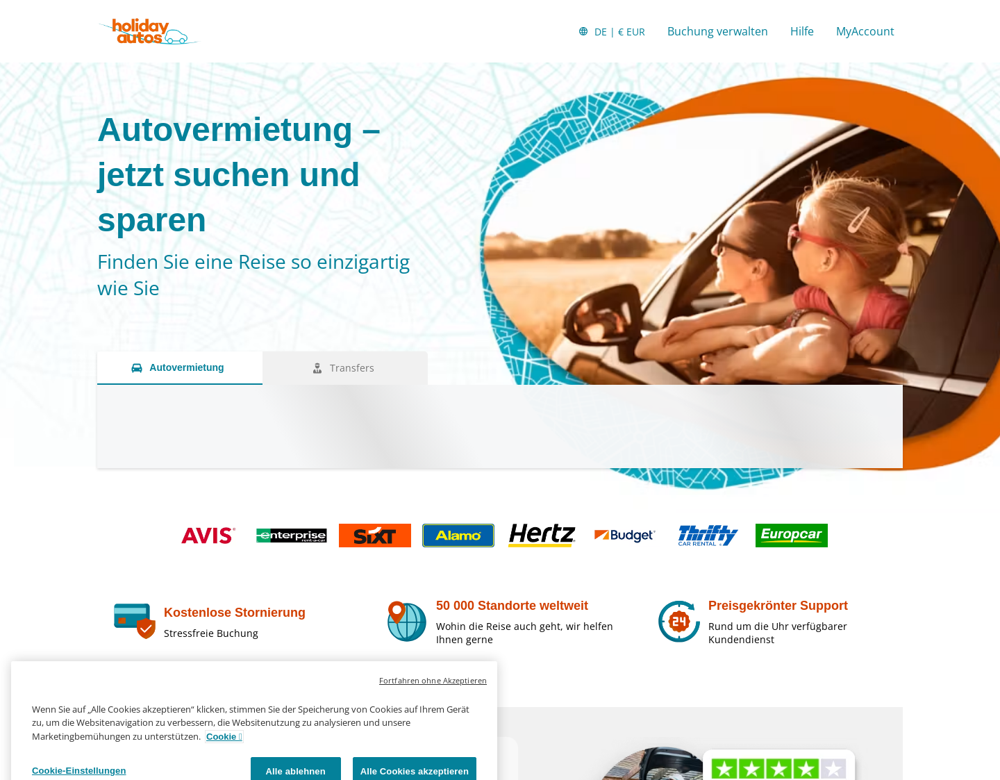 Aktuelle Website-Vorschau von Holiday Autos Deutschland