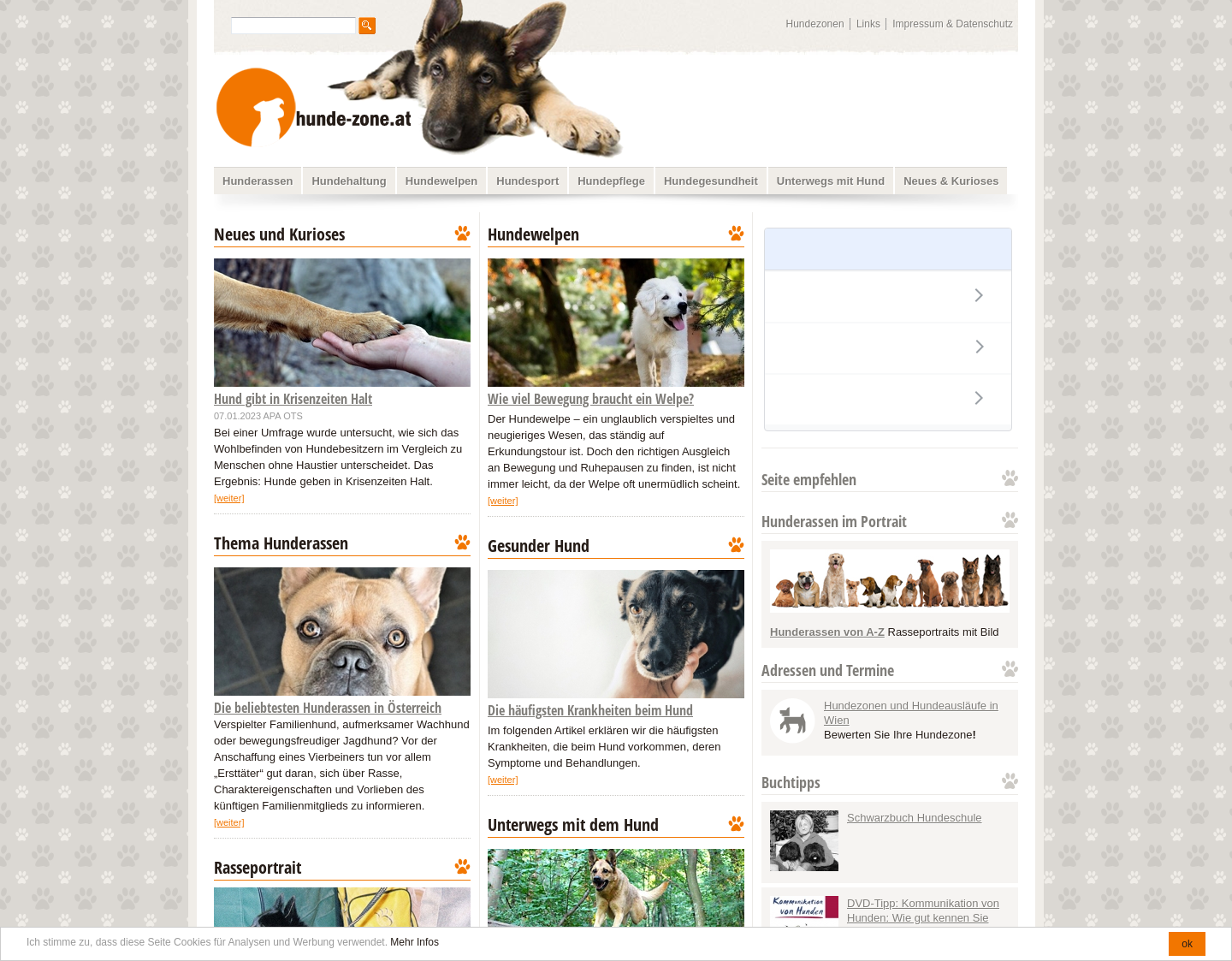 Aktuelle Website-Vorschau von hunde-zone Online Hunde-Ratgeber