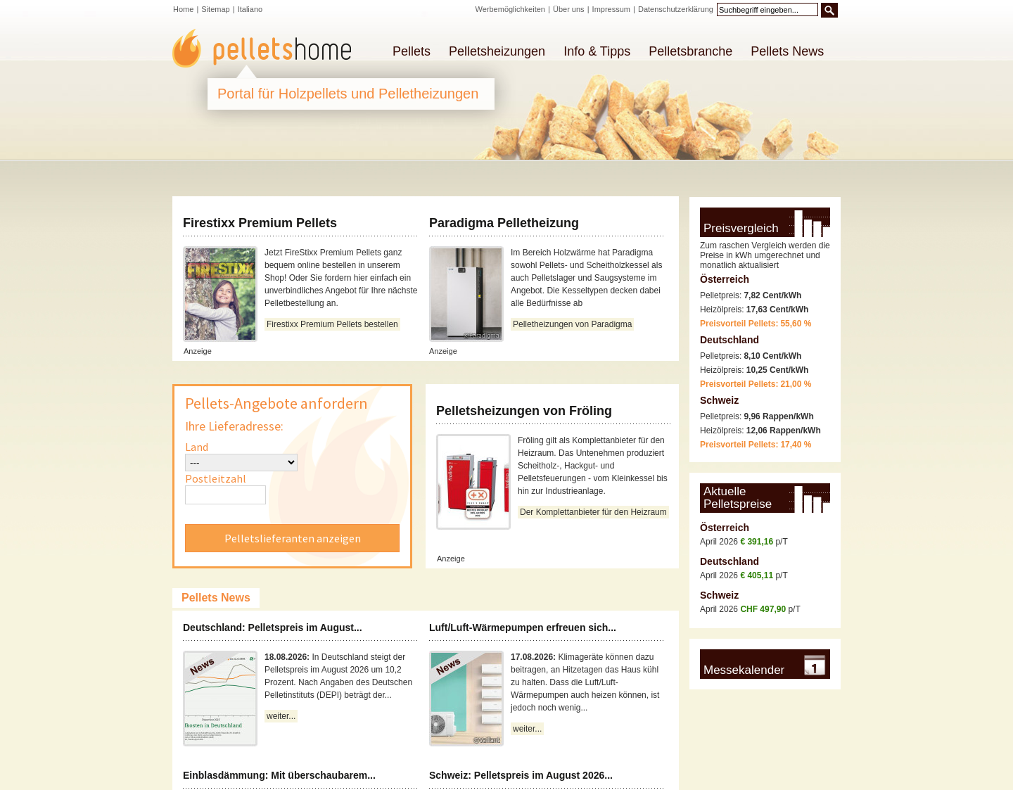 Aktuelle Website-Vorschau von Heizen mit Pellets