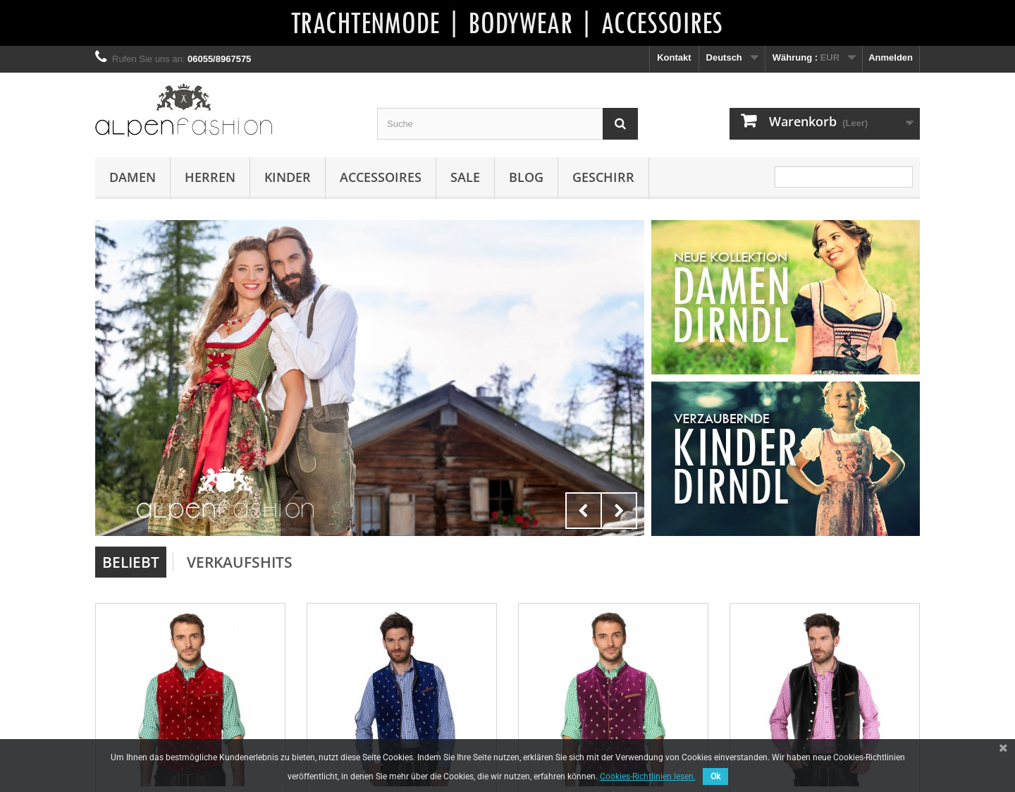 Aktuelle Website-Vorschau von alpenfashion Online Shop