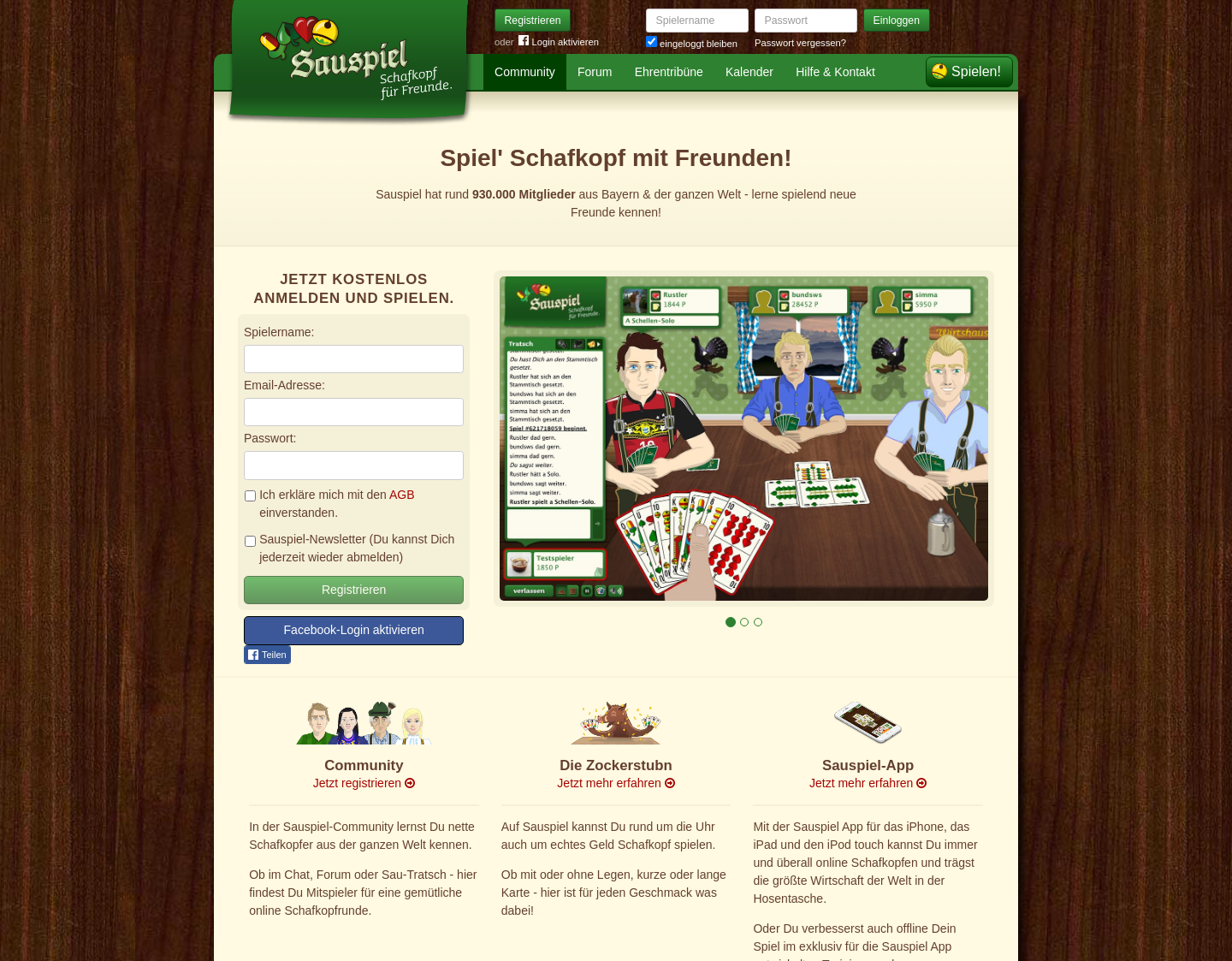 Aktuelle Website-Vorschau von Sauspiel