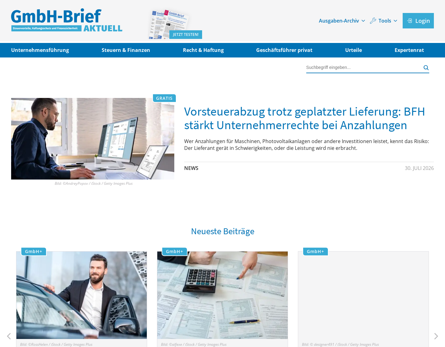 Aktuelle Website-Vorschau von Tipps und News für den Arbeitgeber