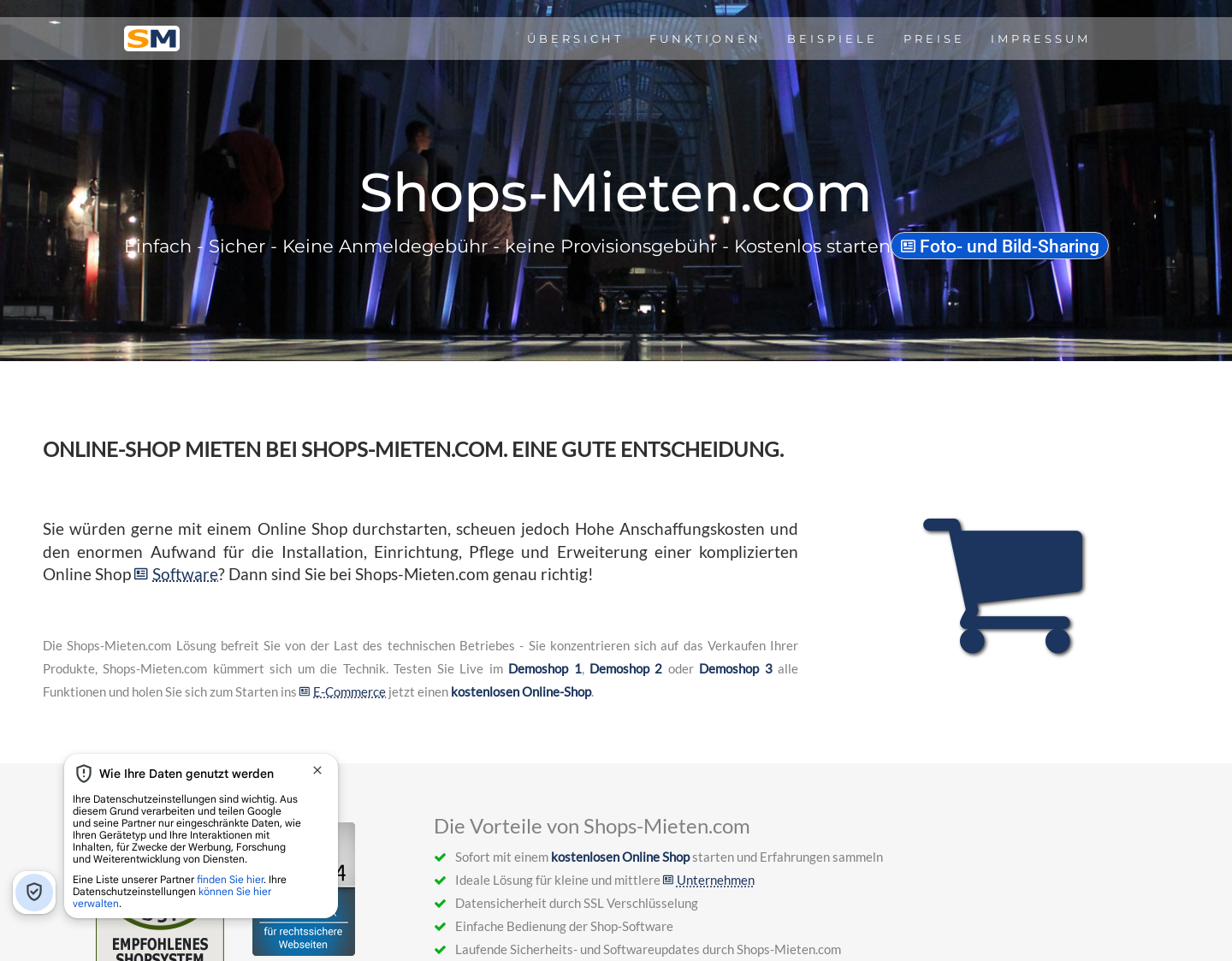 Aktuelle Website-Vorschau von Shops-Mieten.com - Kostenloser Shop
