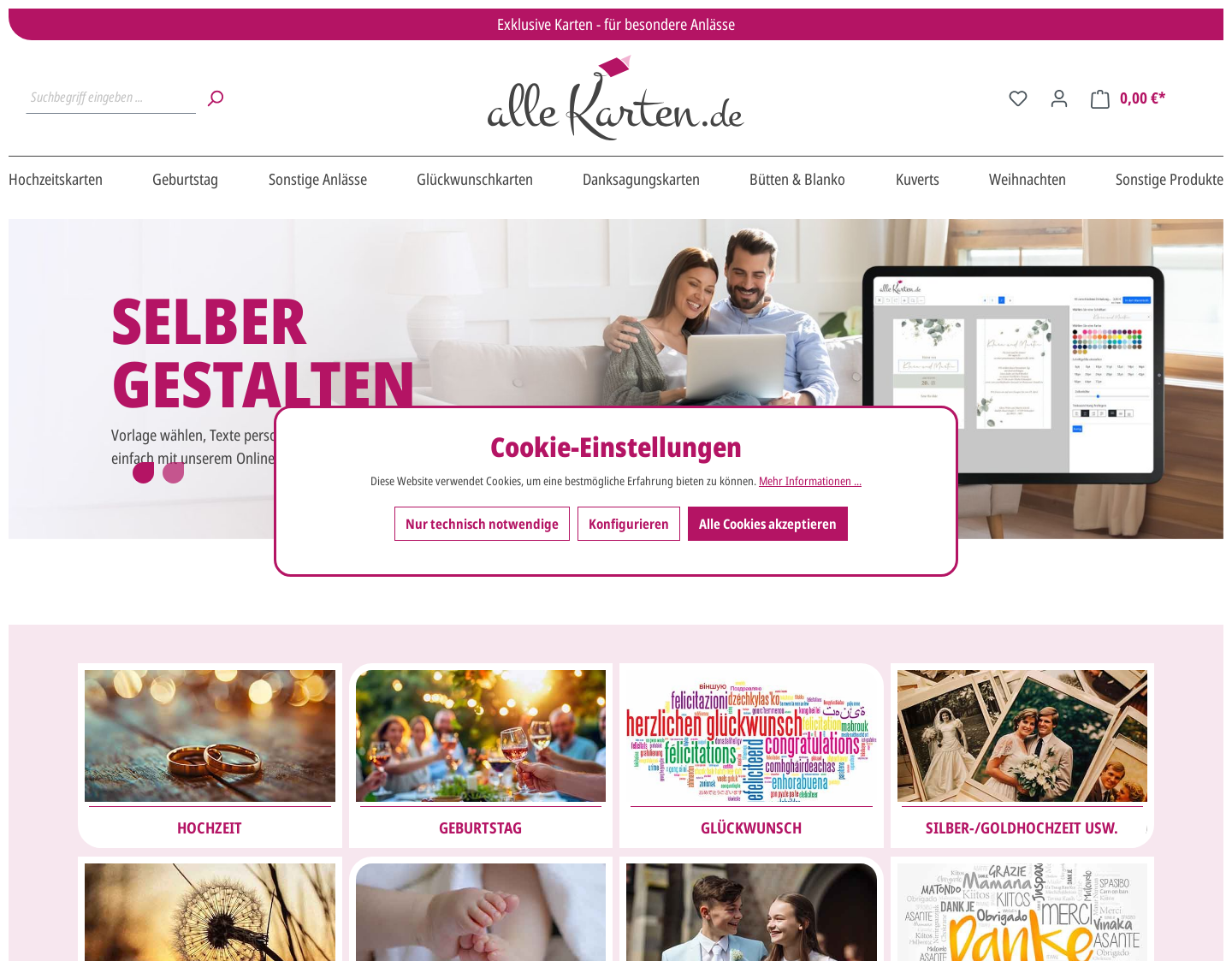 Aktuelle Website-Vorschau von Exklusive Hochzeitskarten