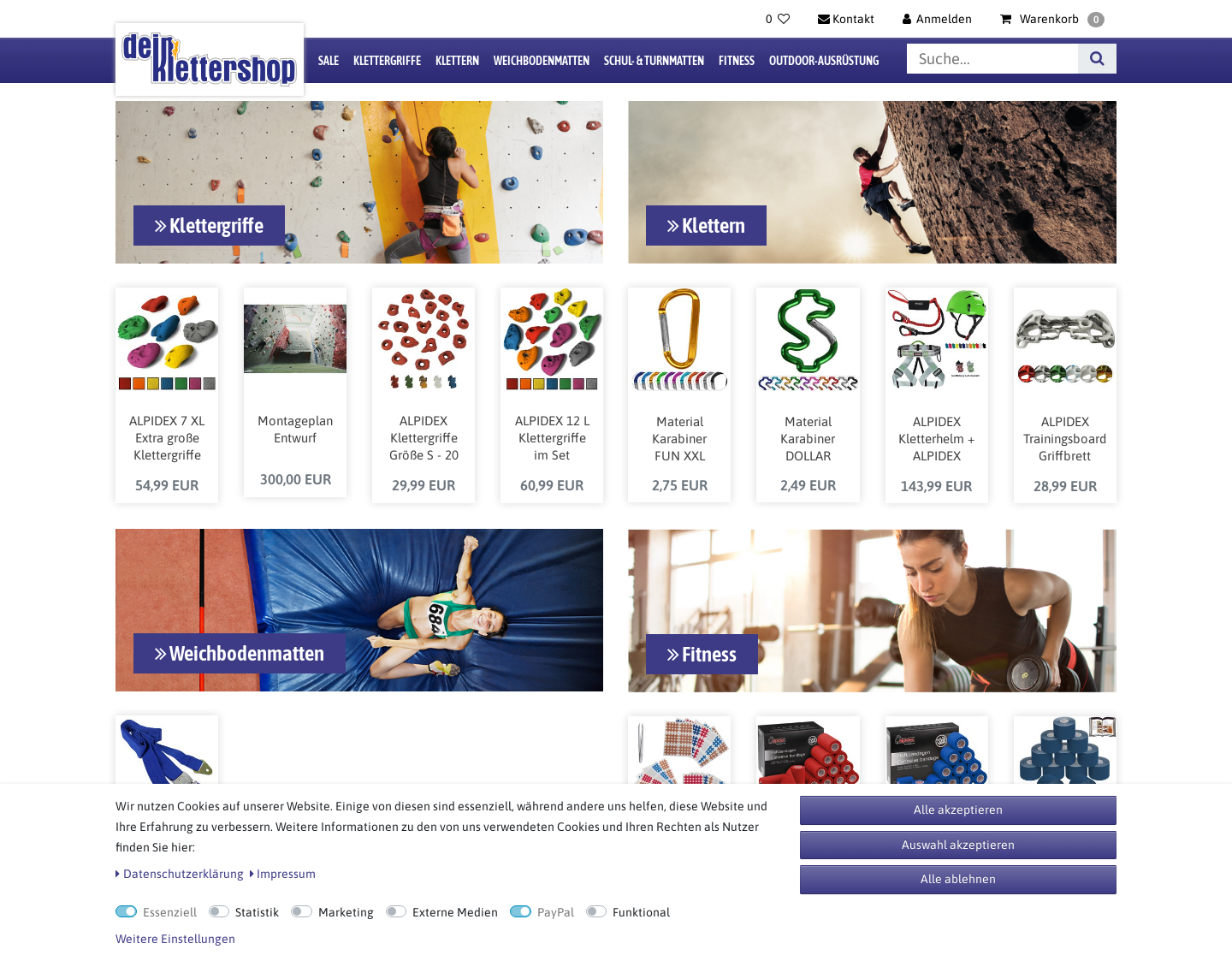 Aktuelle Website-Vorschau von Dein Klettershop