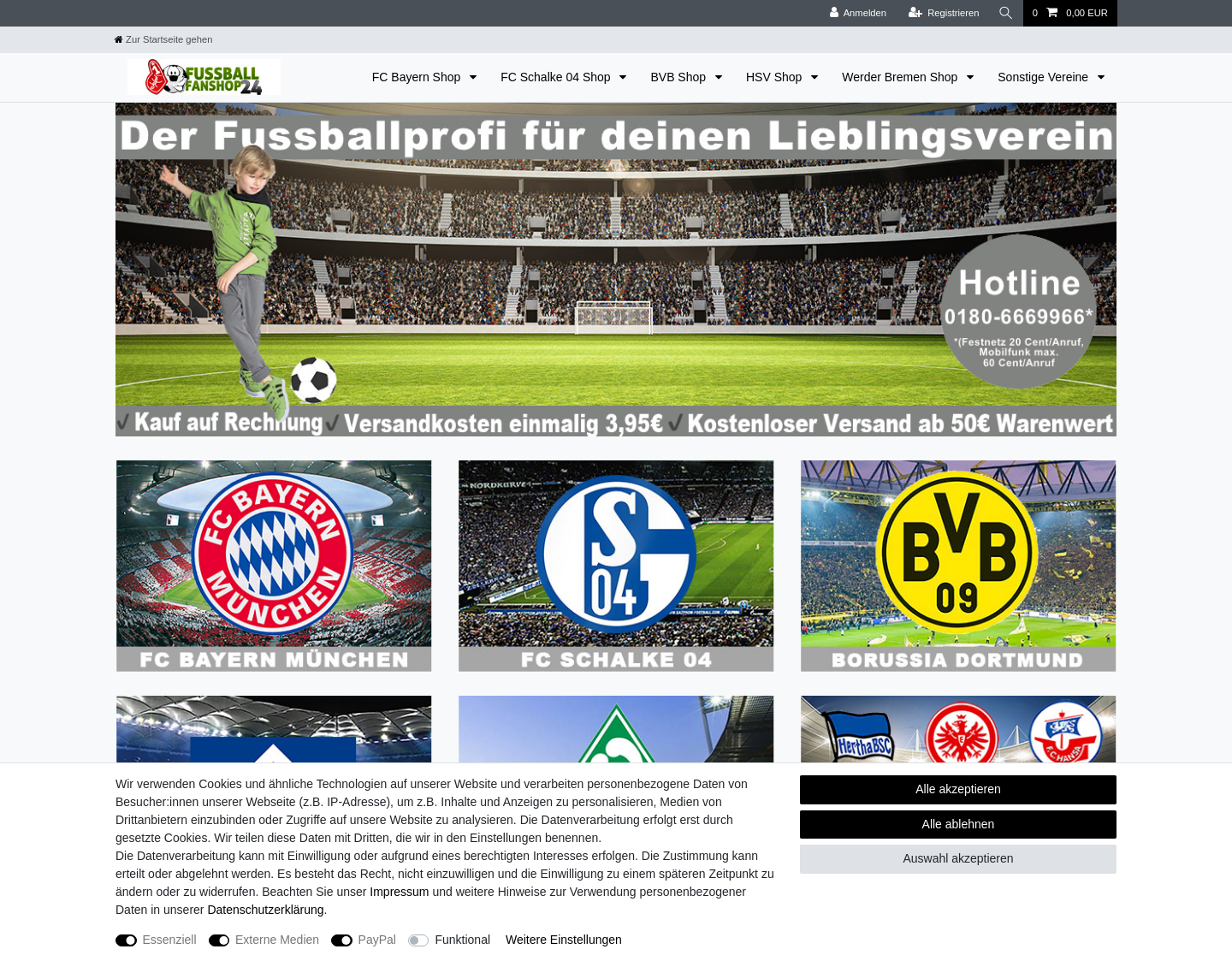 Aktuelle Website-Vorschau von Fussball Fanartikel