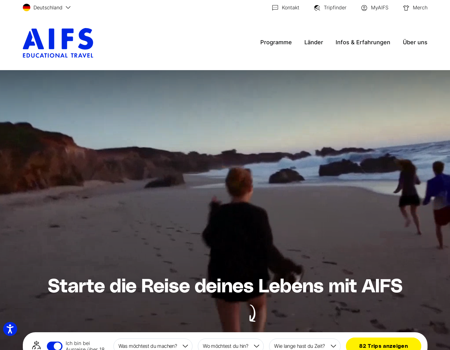 Aktuelle Website-Vorschau von AIFS - Work and Travel und Au Pair