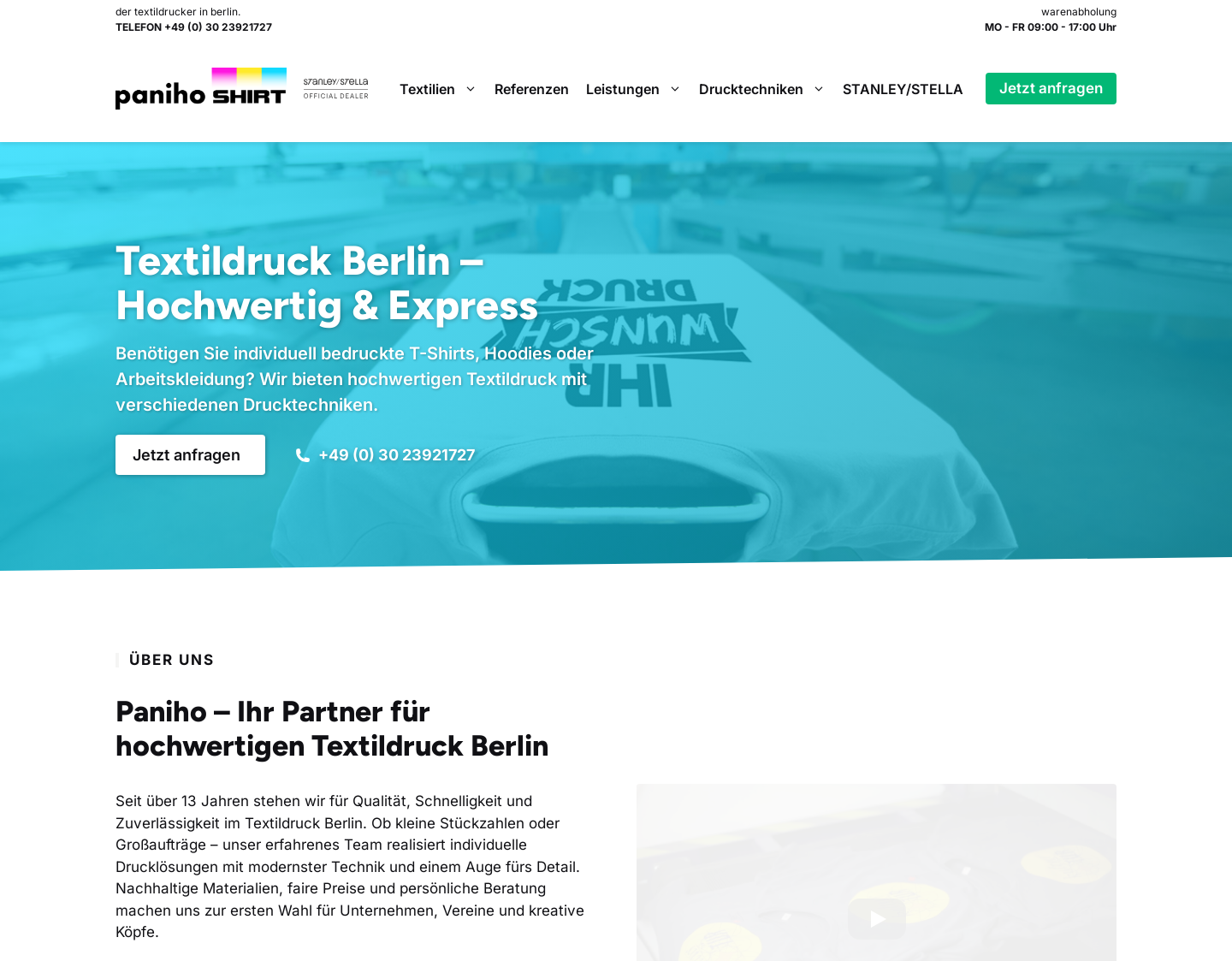 Aktuelle Website-Vorschau von Textildruck im Direktdruck, Berlin