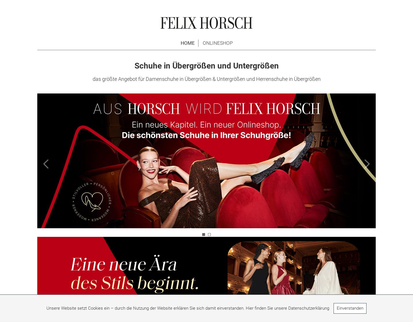 Aktuelle Website-Vorschau von Schuhe in Über- und Untergröße
