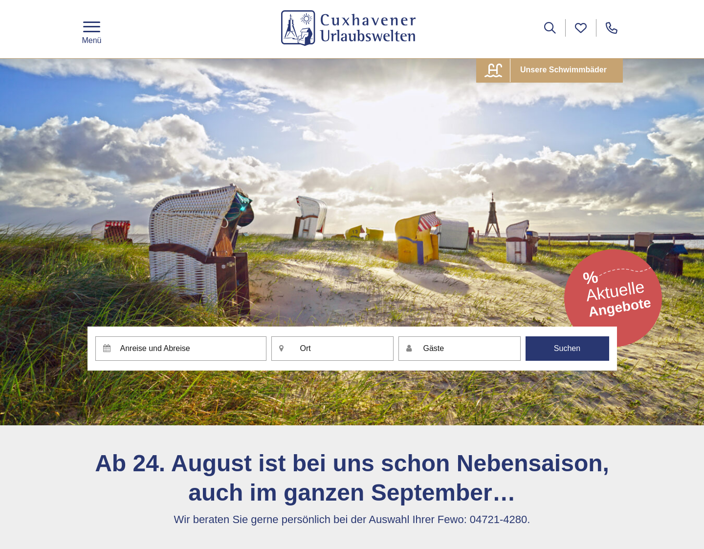 Aktuelle Website-Vorschau von Cuxhavener Urlaubswelten GmbH
