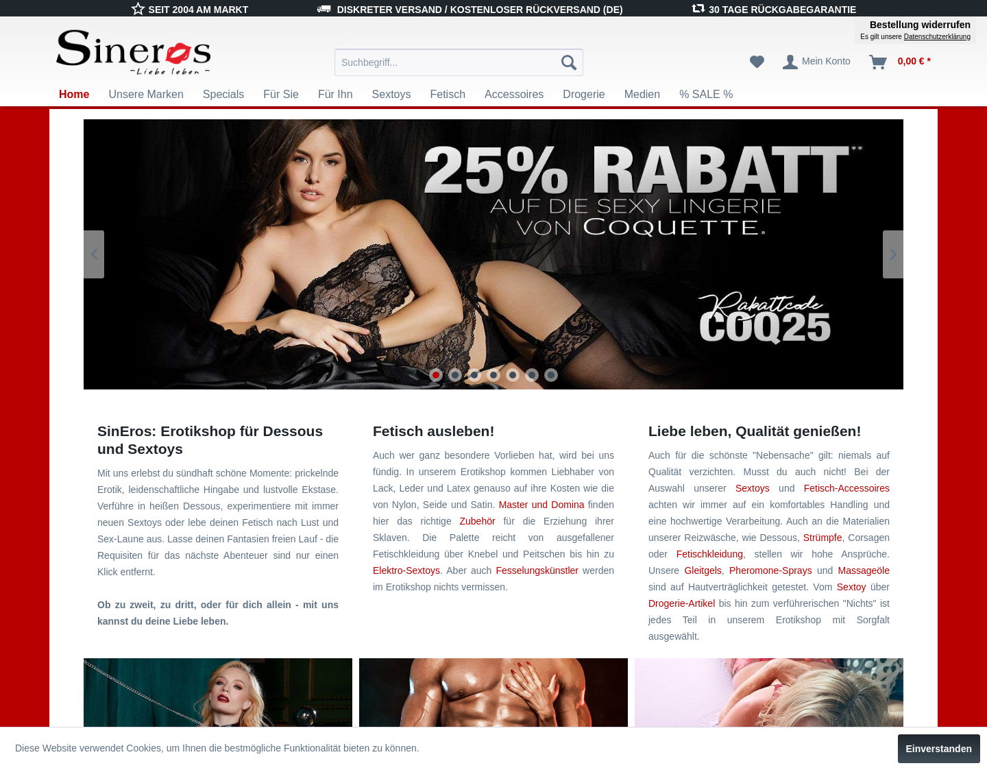 Aktuelle Website-Vorschau von Erotikshop SinEros.de